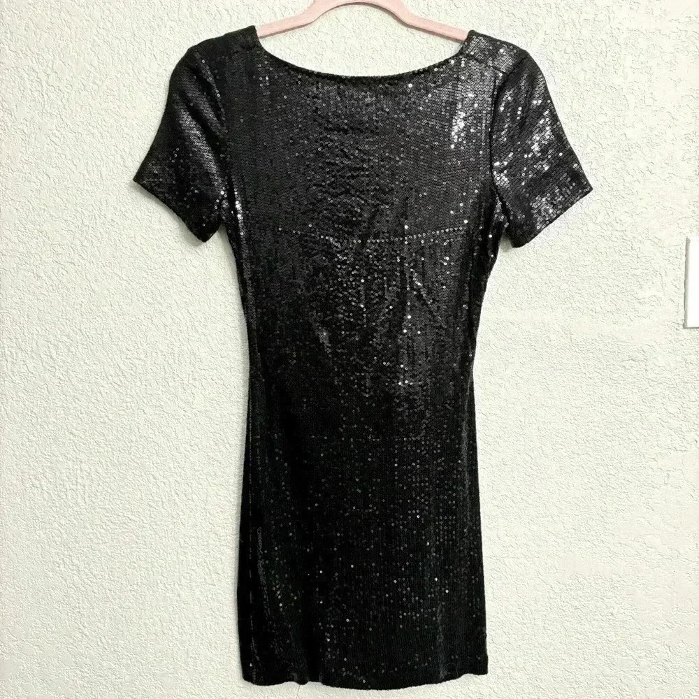 Ali Ra Black Sequin Mini Dress Drop Back - Size 4